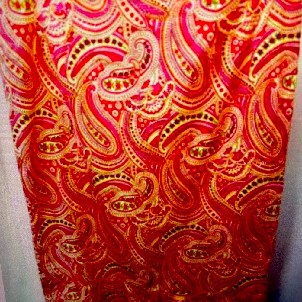 Nanette Lenore pink paisley cotton skirt with lime green suede fringe. Size 2.